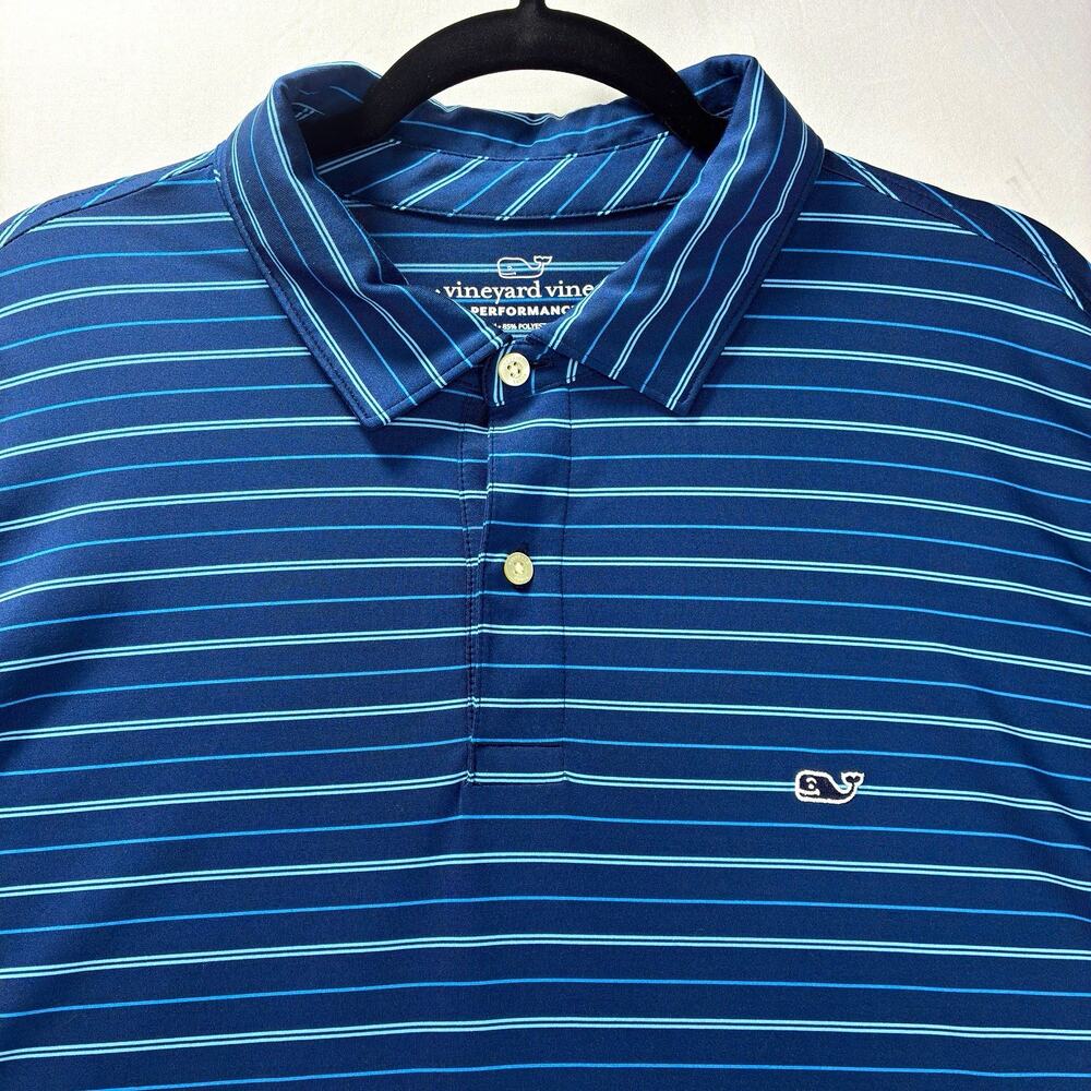Vineyard Vines Performance Men’s XL Blue Striped Polo Shirt Classic Fit Golf